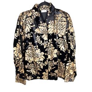 ERIN Velvet Burnout Jacket Size 1X Floral Black Gold Goth Witchy Whimsigoth Glam